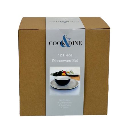 Cook & Dine Stoneware 12pc Dinnerset - Gloss Navy & White