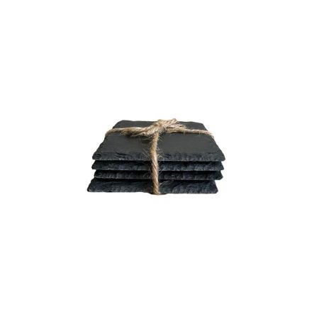 Cook & Dine Pk4 Natural Slate Coasters (Rough Cut) With Black EPE Feet