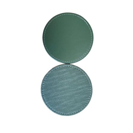 Cook & Dine Pk4 Faux Leather Round Coasters - Sage Woven