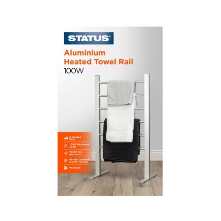 Heated Towel Rail - 100w - Aluminium - 6 Heated Bars