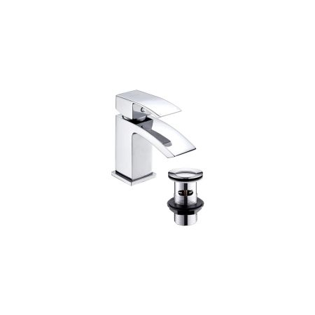 Swoop Mk2 Bathroom Basin Mixer Tap & Press Top Waste - Chrome