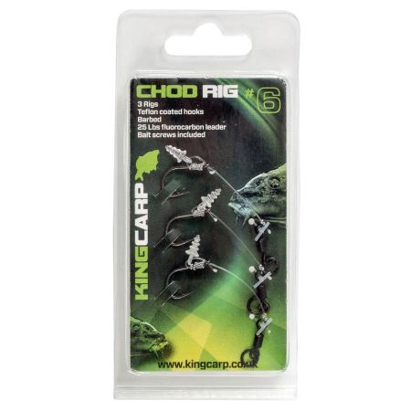 Kingcarp 3Pk Chod Rigs Barbless Inc Bait Screws - Size 6