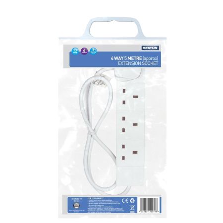 Status 4 Way Extension Socket White 5m