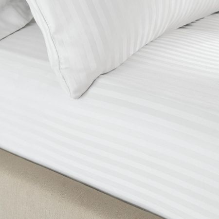 Satin Stripe Fitted Sheet Single White