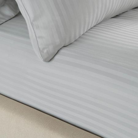 Satin Stripe Fitted Sheet Double Grey