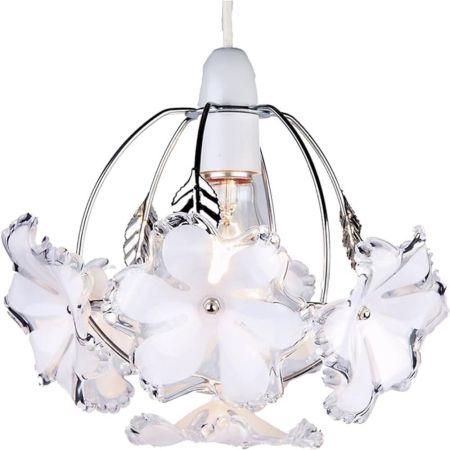 Easy Fit Loxton 20cm White Pearl Flower Ceiling Pendant Shade Chrome Frame