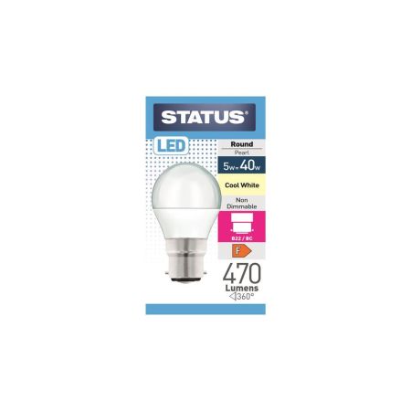 Status 40w LED Round Bayonet Cap Pearl Cool White Bulb