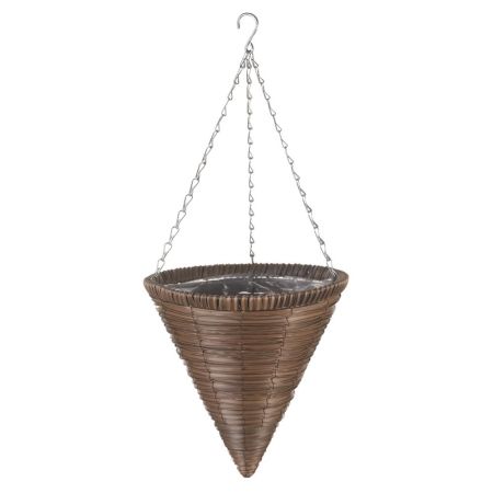 14in Chestnut Faux Rattan Hanging Cone