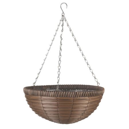 14in Chestnut Faux Rattan Hanging Basket