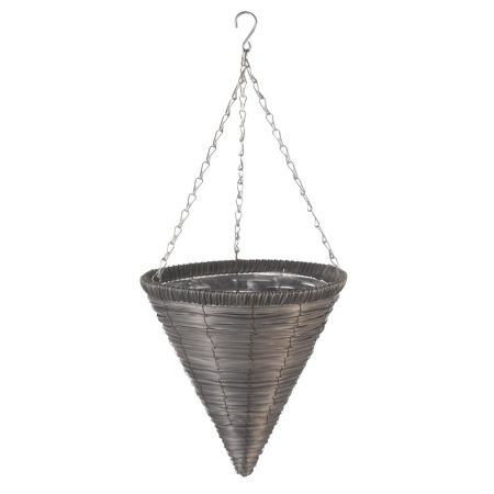 14in Slate Faux Rattan Hanging Cone