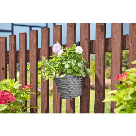 Faux Rattan Hanging Pot - Slate