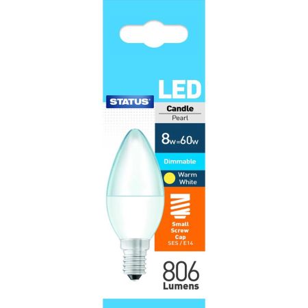 Status 60w Dimmable LED Candle Pearl Warm White Bulb