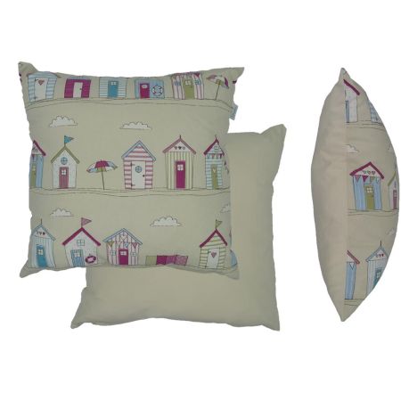 Beach Huts Cushion 55cm Pink