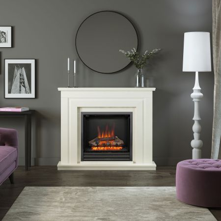 48" Whitham Electric Timber Fireplace in Soft White & Black Nickel