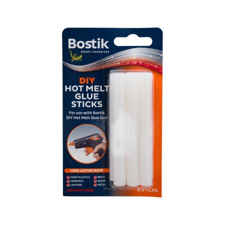 Bostik DIY Hot Melt Glue Gun Sticks 6 x 100mm Sticks - Clear