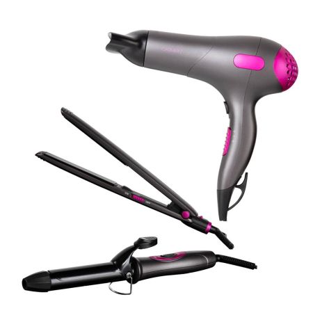 Carmen Gift 1800W DC Hairdryer / 25mm Curling Tong / Hair Straightener Neon Pink / Graphite