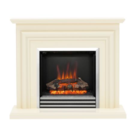 44" Carina Electric Timber Fireplace in Ivory & Chrome