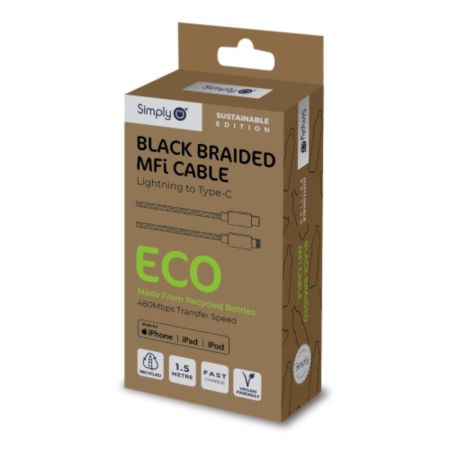 Eco Mfi Type C To Iphone Black Braided 1.5M Cable