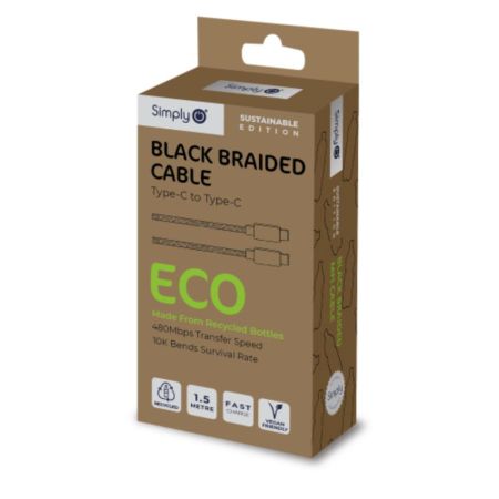 Eco Type C To Type C Black Braided 1.5M Cable