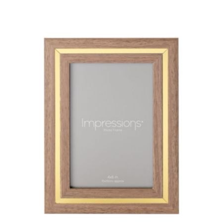 Impressions Gold Trim Wood Grain Effect Photo Frame 4" x 6"