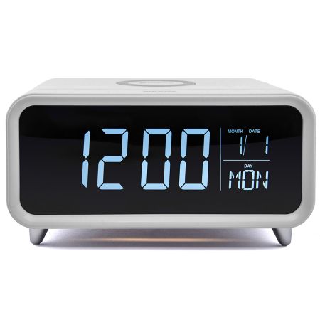 Athena Alarm Clock with Wireless Charging Pad & Night Light - White