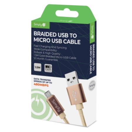 Usb - Micro Usb Braided Cable 1.5M Gold