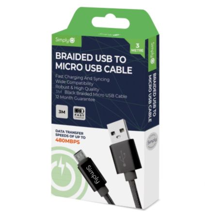 Usb - Type C Braided Cable 3M Black