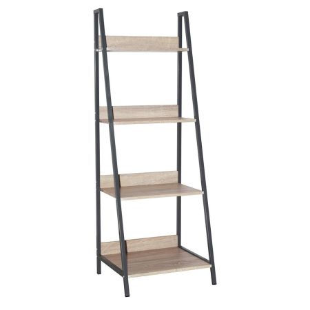 Contemporary Ladder Bookcase Unit With Oak Effect And Grey Metal Frames