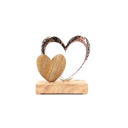 Double Heart Wooden Base Decoration