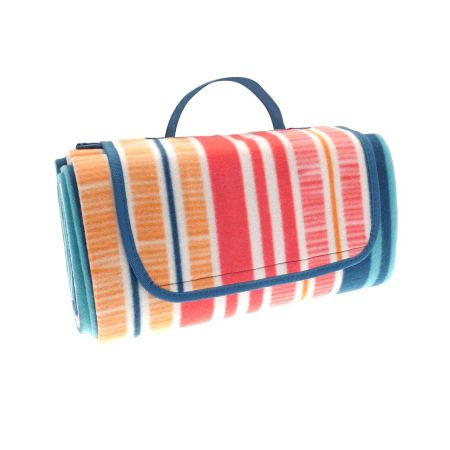 Textured Stripe Design Fleece Picnic Blanket with Carry Handle 