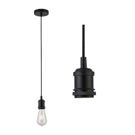 Loxton Lighting Matt Black Textile Braided Wire Cable Suspension, E27 Bulb Holder and Ceiling Rose