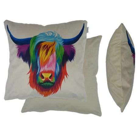 Pop Art Highland Cow Filled Cushion Edge