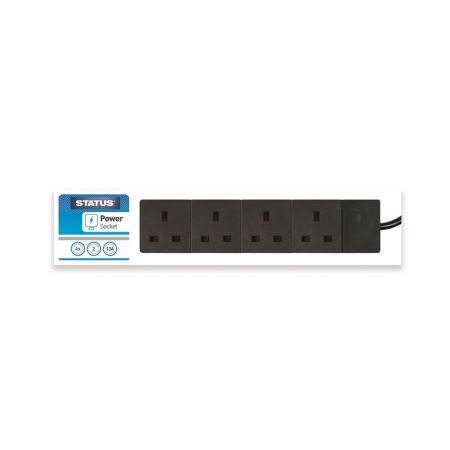 Status 4 Way Extension Socket Black 2m