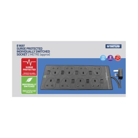 Status 8 Way Individually Switched Surge Protector 2m