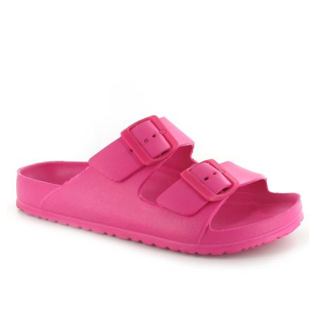 Ella Twin Buckle Shells Slide - Fushia - Available in a range of sizes