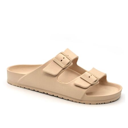 Ella Twin Buckle Shells Slide - Nude - Available in a range of sizes