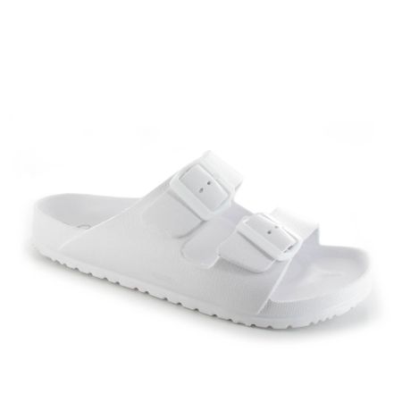 Ella Twin Buckle Shells Slide - White - Available in a range of sizes