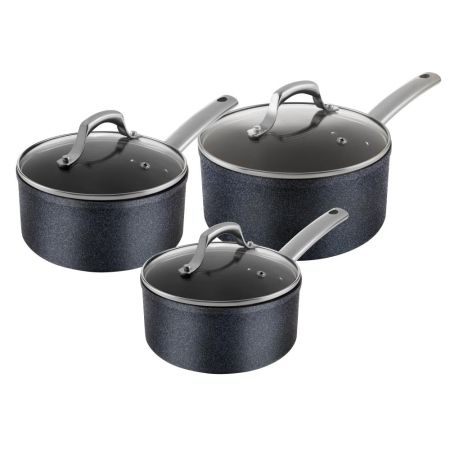 Tower TruStone 3 Piece Saucepans Violet Black