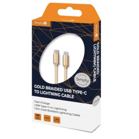 Type C To Iphone Lightning Gold  Braided 1.5M Cable