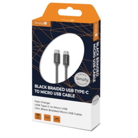 Type C To Micro Black Braided 1.5M Cable