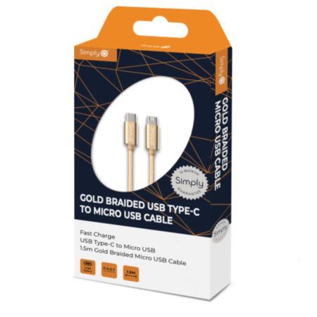 Type C To Micro Gold Braided 1.5M Cable