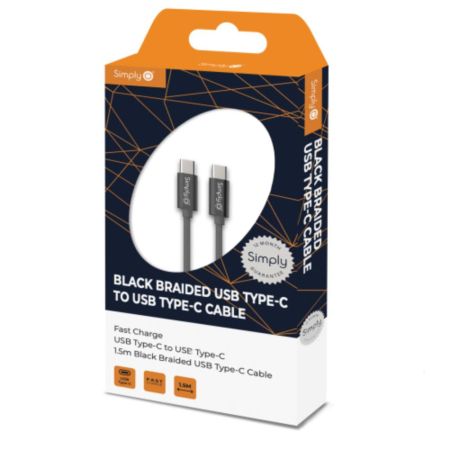 Type C To Type C Black Braided 1.5M Cable