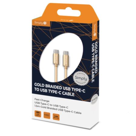 Type C To Type C Gold Braided 1.5M Cable