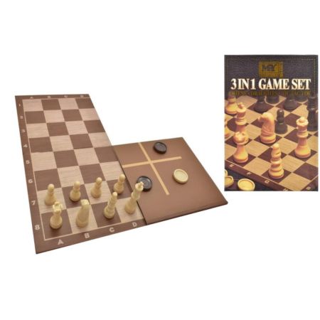 M.Y 3-In-1 Chess Checkers & Tic Tac Toe Game Set