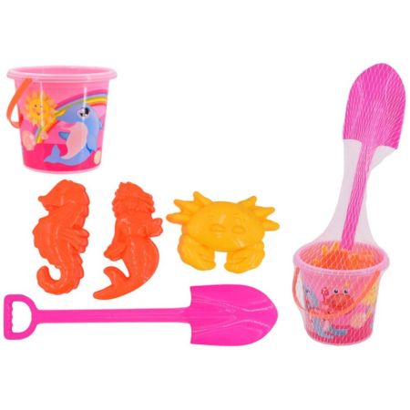 5Pc Pink Bucket Spade & Moulds Set