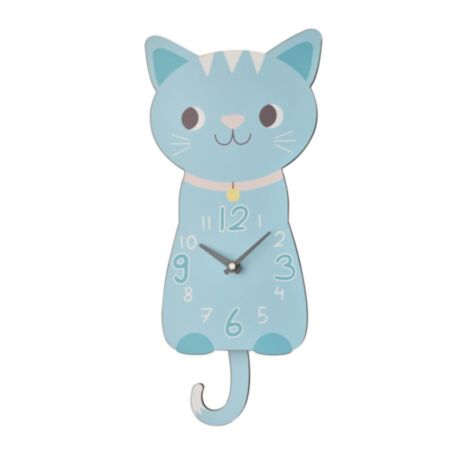 Hometime Kids Wooden Kitty Cat Wall Clock with Pendulum