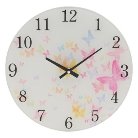 Hometime Glass Wall Clock 30cm Butterflies Design