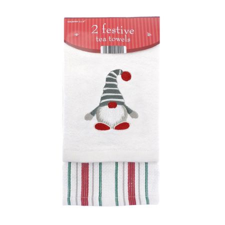 2 pack Embroidered Festive Tea Towels