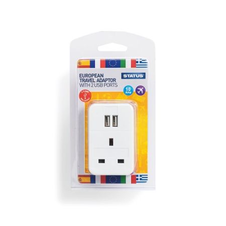 Status European Travel Adaptor 1 way - 2 x USB